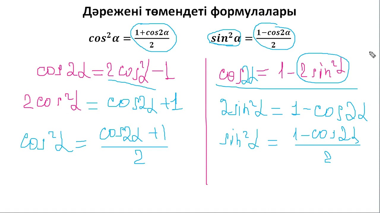 Тригонометрия 7. Қос бұрыштың және жарты бұрыштың формуласы.
