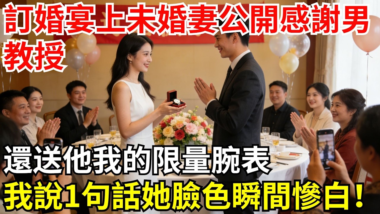 訂婚宴上，未婚妻公開感謝男教授，還送他我的限量腕表。我舉杯微笑說了1句話，她臉色瞬間慘白！#故事#情感