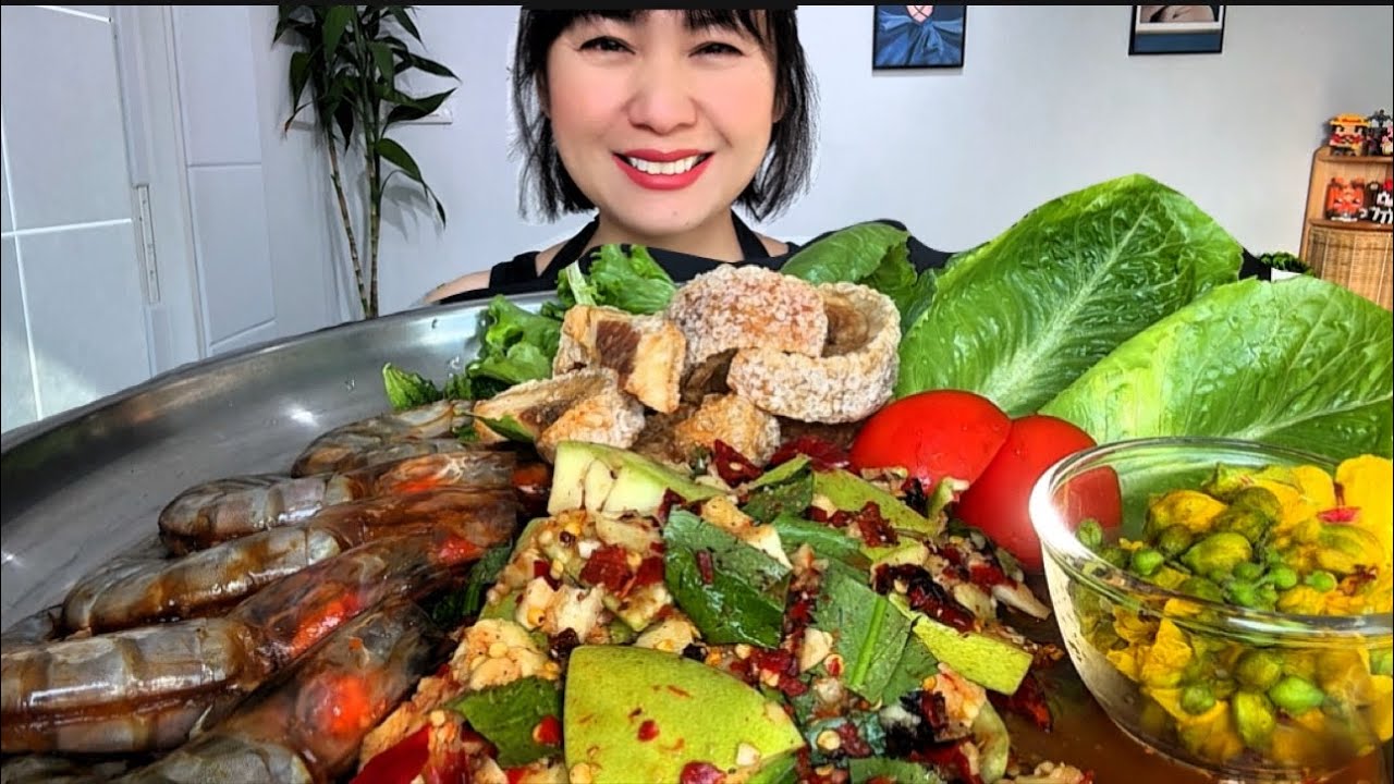 Thaifood ASMR ตำมะม่วงเปรี้ยวกุ้งดอง เปรี้ยวแซบสะใจกับกุ้งดองนัวๆMango papaya salad MUKBANG SHOW 