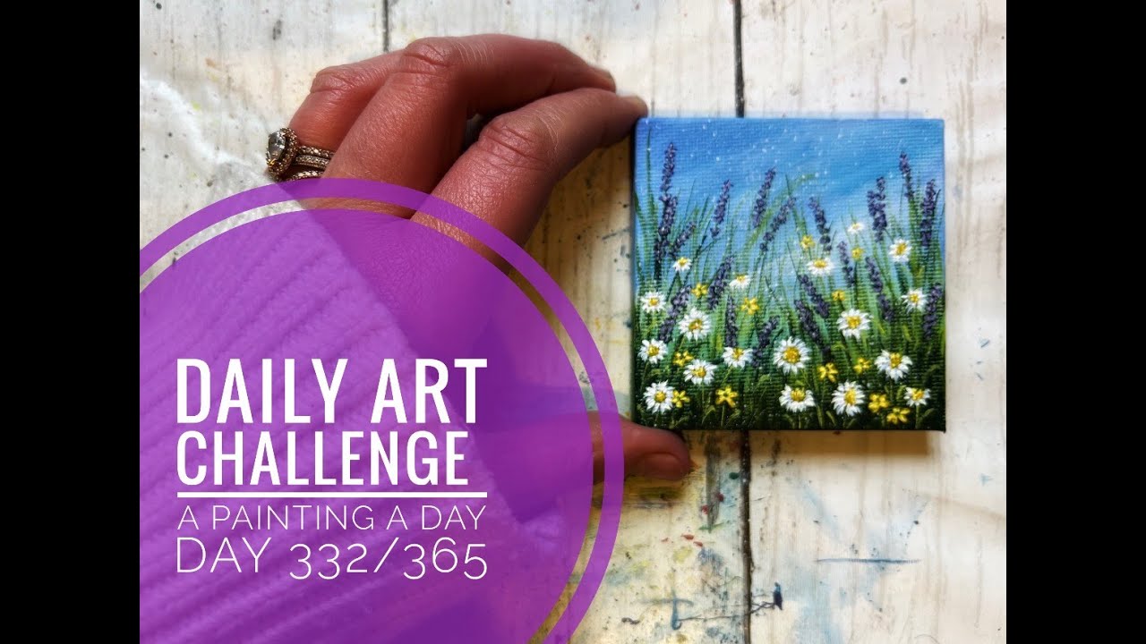 Daily Art Challenge 332/365 | How to paint a Daisy Flower Meadow Floral Art Lavender | Acrylic Paint