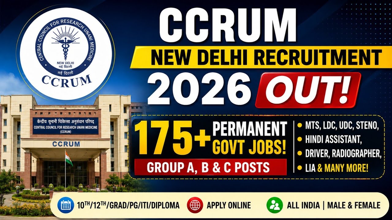 CCRUM New Delhi Group A, B & C Recruitment 2026 Out 🔥 175+ Permanent Posts| All India Candidates
