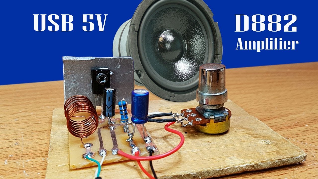 How to Make easy mini amplifier by  transistor D882 using power USB 5V