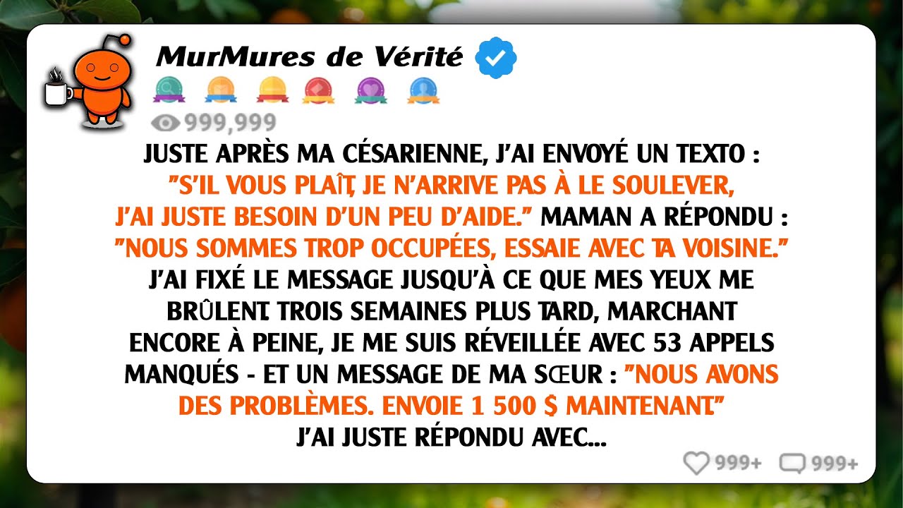 Juste après ma césarienne, j'ai envoyé un texto : 