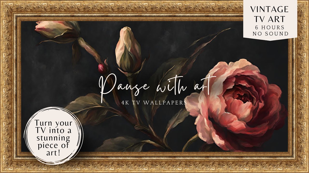 Vintage Frame Art TV Moody Vintage Flower Soft Pink Rose | 4K Wallpaper Frame Art TV | 6 Hours