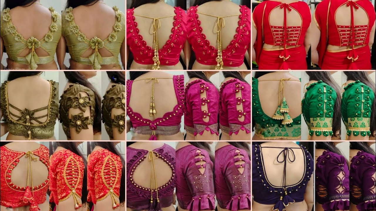 Latest designer saree blouse back neck designs and sleeves designs/Cotton silk saree blouse designs