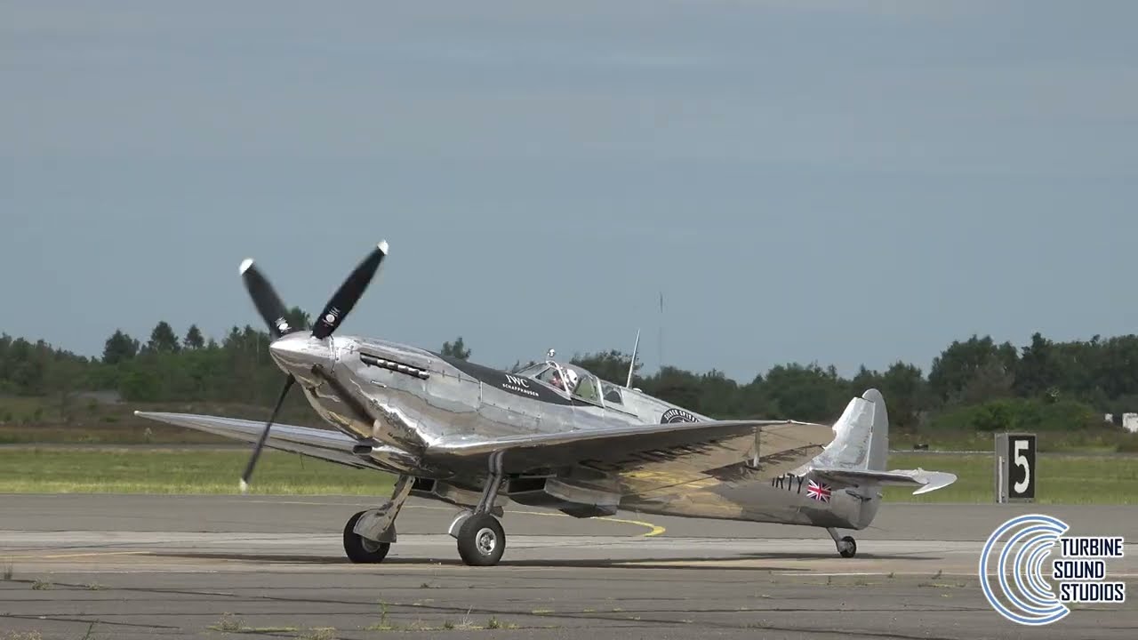 Spitfire takeoff, flyby, landing.