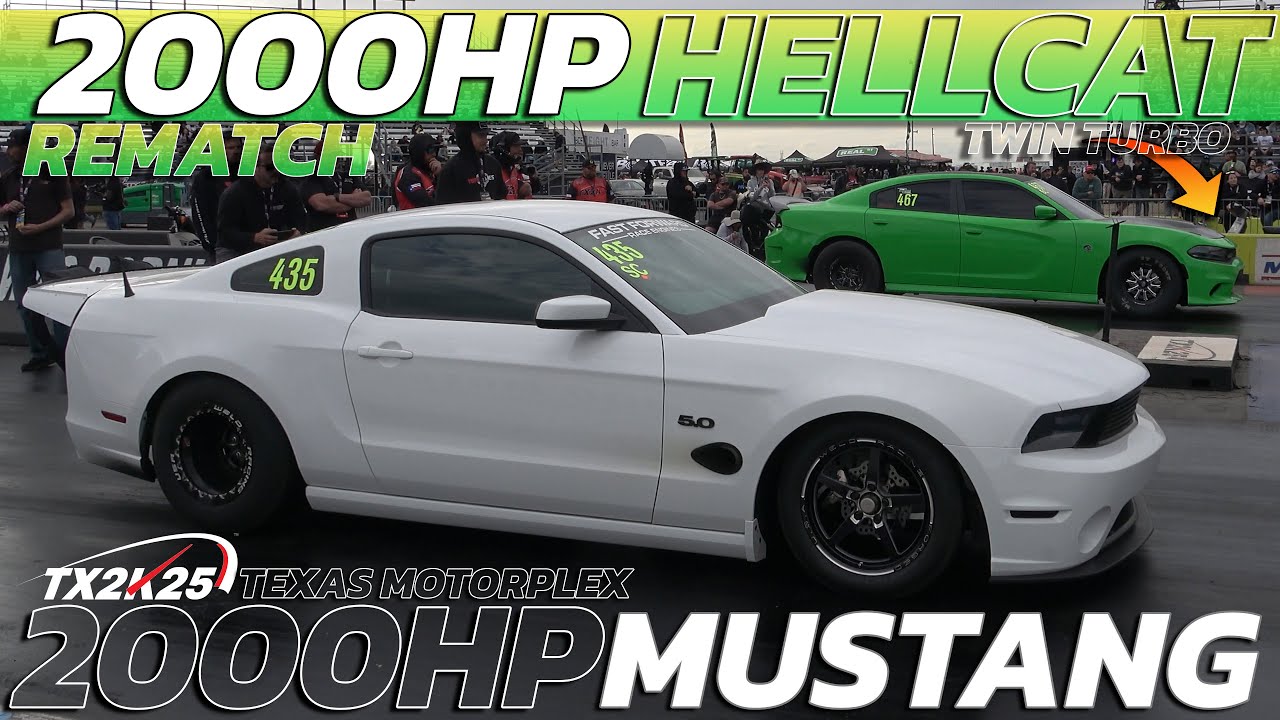 2000hp Hellcat Twin Turbo vs 2000hp Mustang 5 0 Drag Race @ TX2K25 Texas Motorplex