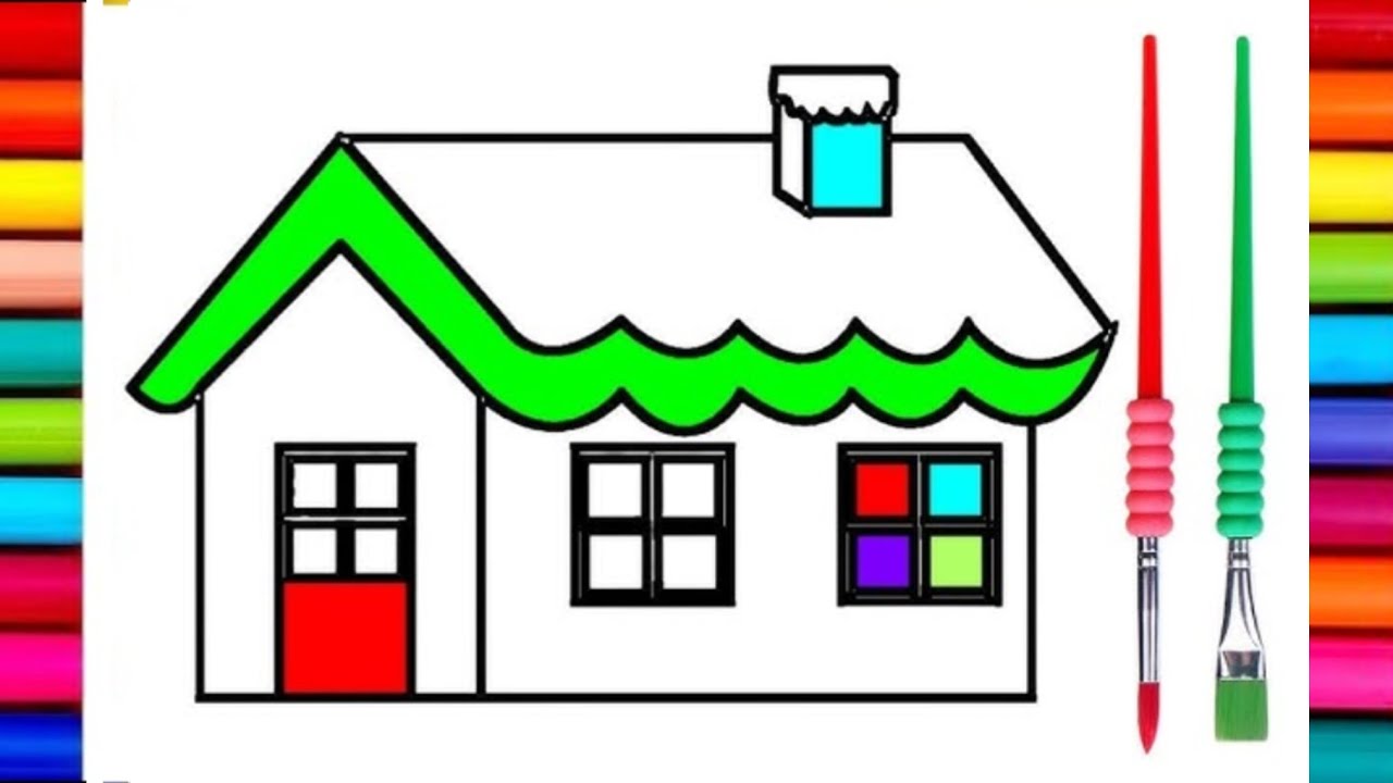 How to draw cute house 🏠|| Drawing, Painting & Coloring For Kids and Toddlers_ Child Art 🎨#art #kids