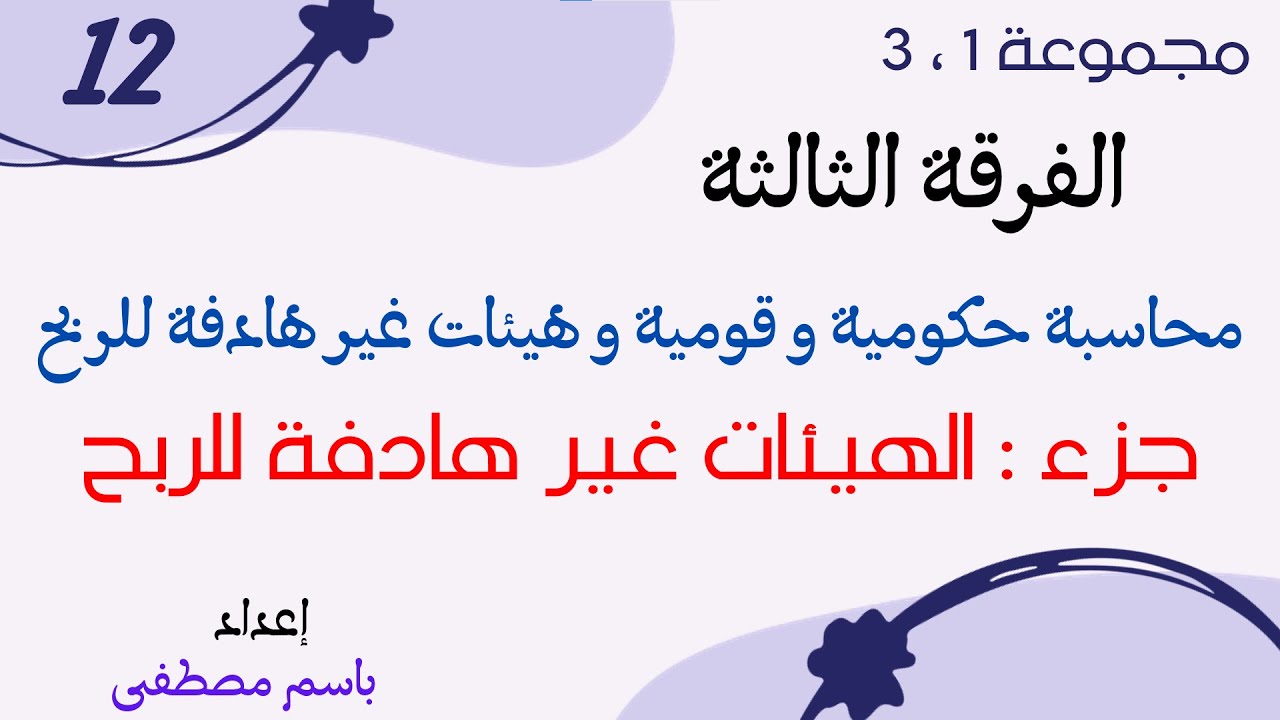 الفرقة الثالثة - #12 محاسبة حكومية - شرح جزء الهيئات غير الهادفة للربح - الجزء (1)