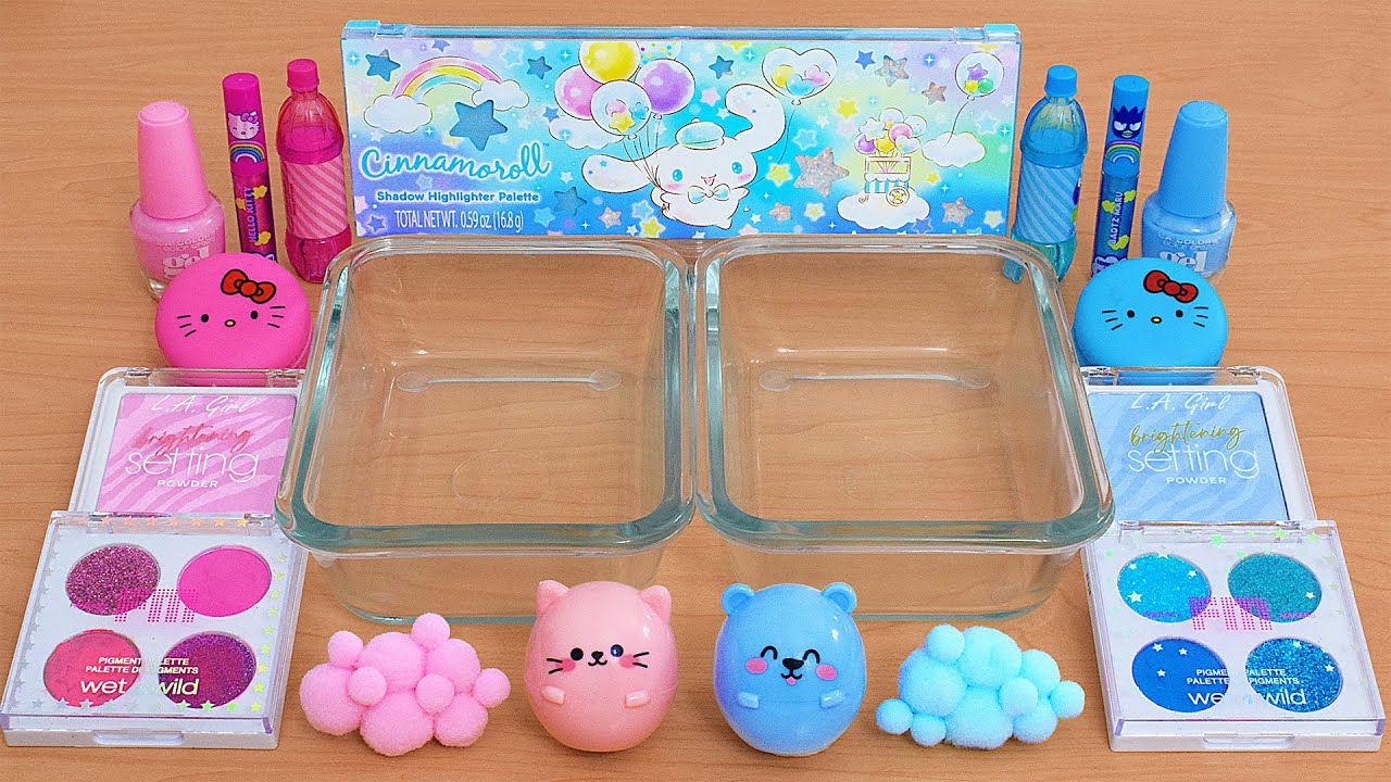 Pink vs Blue - Mixing Makeup Eyeshadow Into Slime ASMR