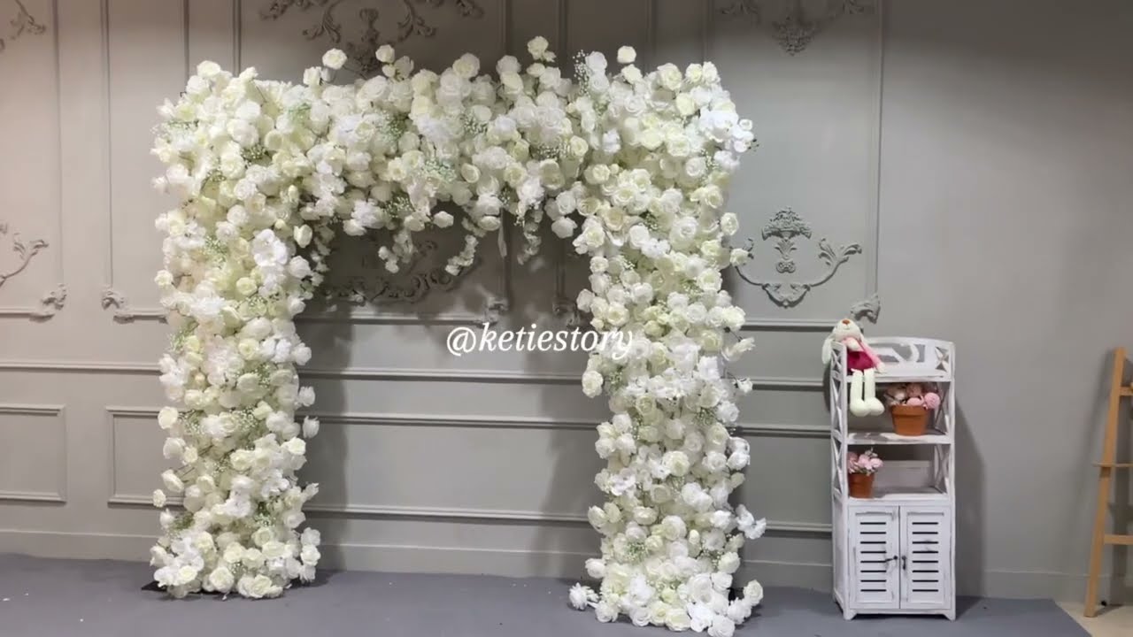 How to Install Flower Arch White Rose Floral Set Fabric Backdrop#wedding #party #event