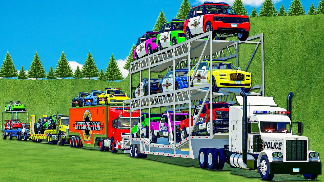 OVERSIZED LONG CONVOY TRANSPORT POLICE, AMBULANCE, FIRE DEPARTMENT & POWER TRUCKS! FS 25