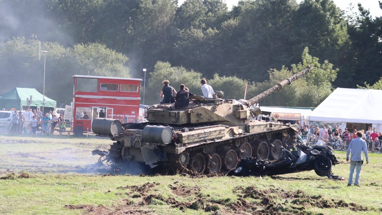 Chieftain tank crushes cars plus fire fighting display at Welland Steam Rally 2023