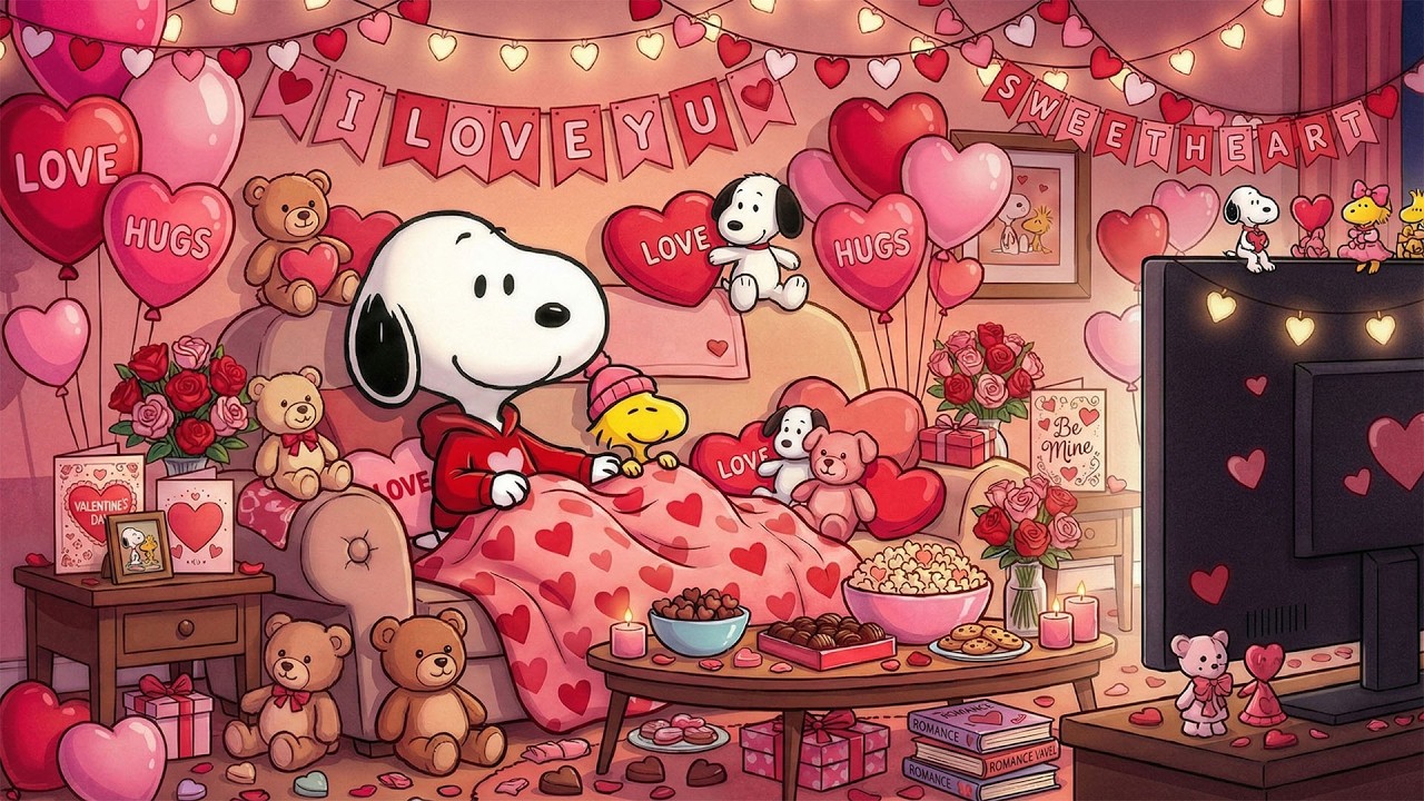 Magical Relaxing Valentine Evening with Snoopy 💖 Warm Jazz for Couples & Romance 🌹