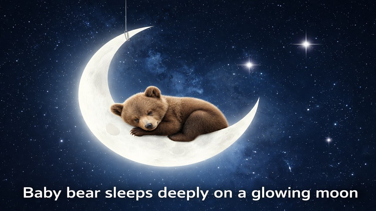 Baby bear sleeps deeply on a glowing moon | Bed time music | baby sleep music | Sleeplyzone