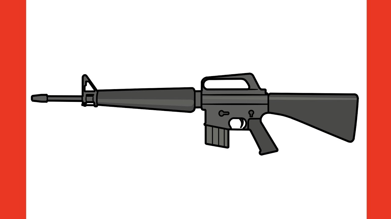 How to draw M16A1 rifle step by step / drawing m 16 gun 
