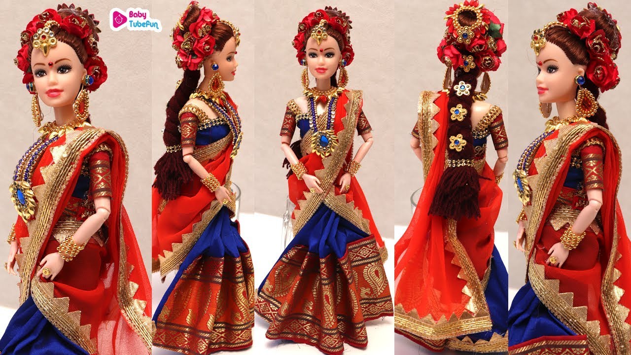 Barbie doll half saree making for Rukhwat, southindian bridal doll dress & jewellery