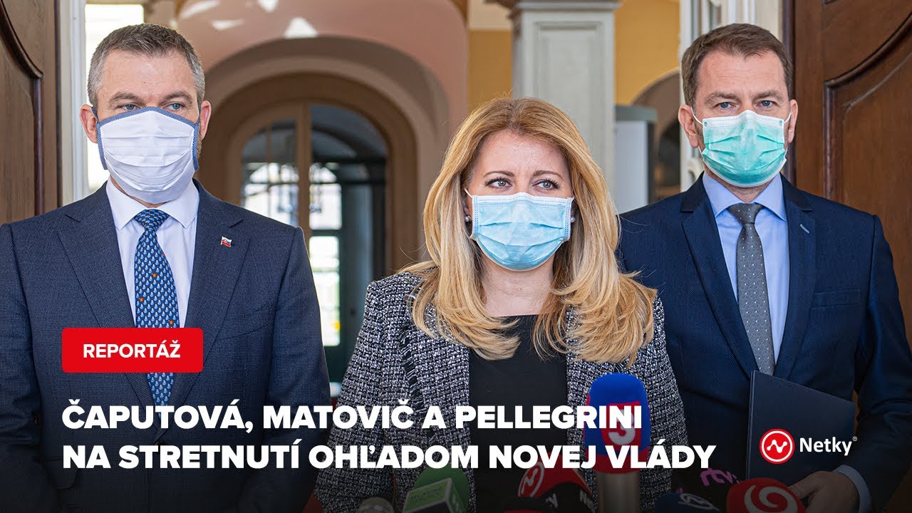 Čaputová, Matovič a Pellegrini na stretnutí ohľadom novej vlády a situácií na Slovensku.