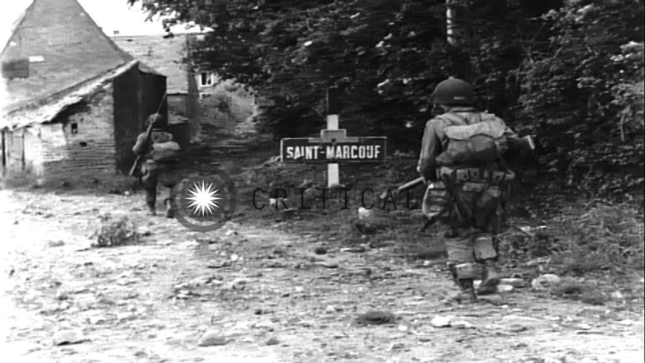 United States Army 82nd Airborne Division soldiers in Saint Marcouf in France HD Stock Footage