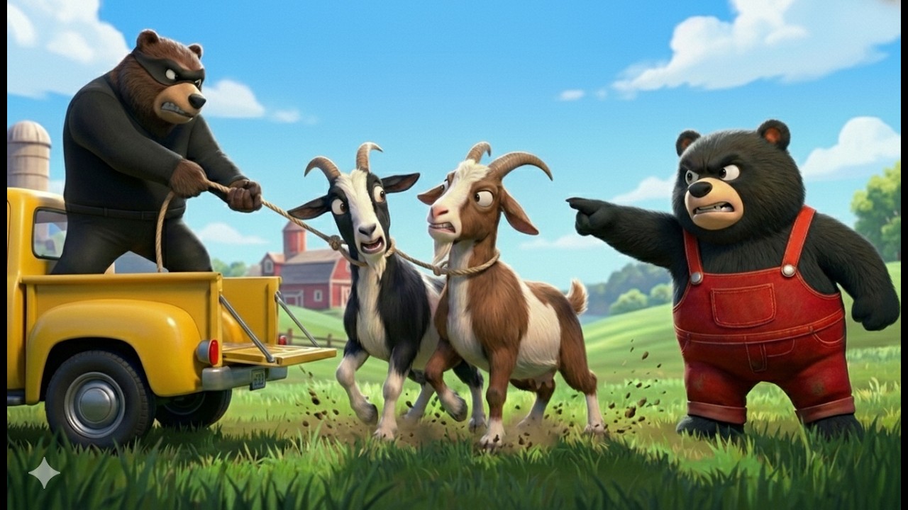 ⭐ Oh No! 😱 Goat Thief Driving Away… Can Bear Farmer Stop Him?! 🐻🚜🐐 | Vehicles Farm Animated