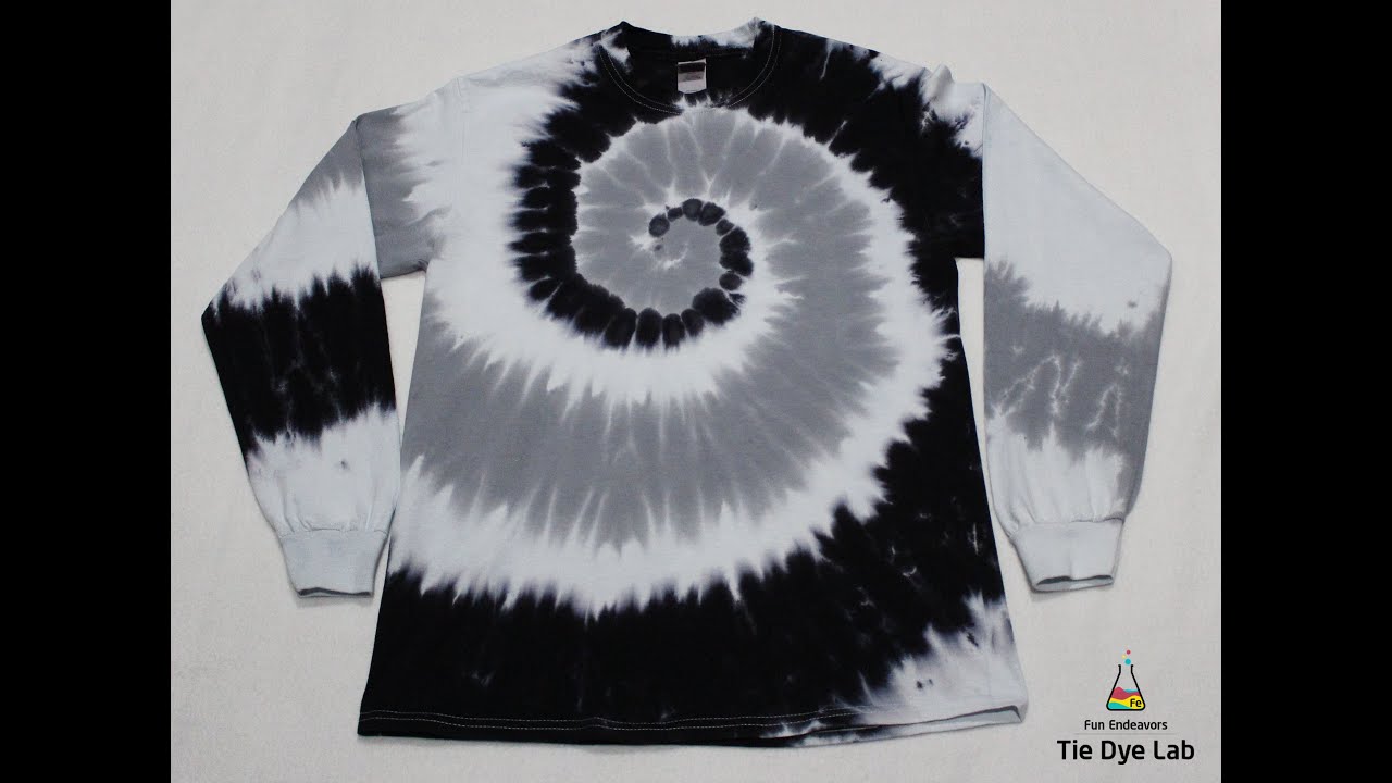 Black, White, and Gray Long Sleeve Spiral Tie Dye Shirt [Spooky Spiral #5]