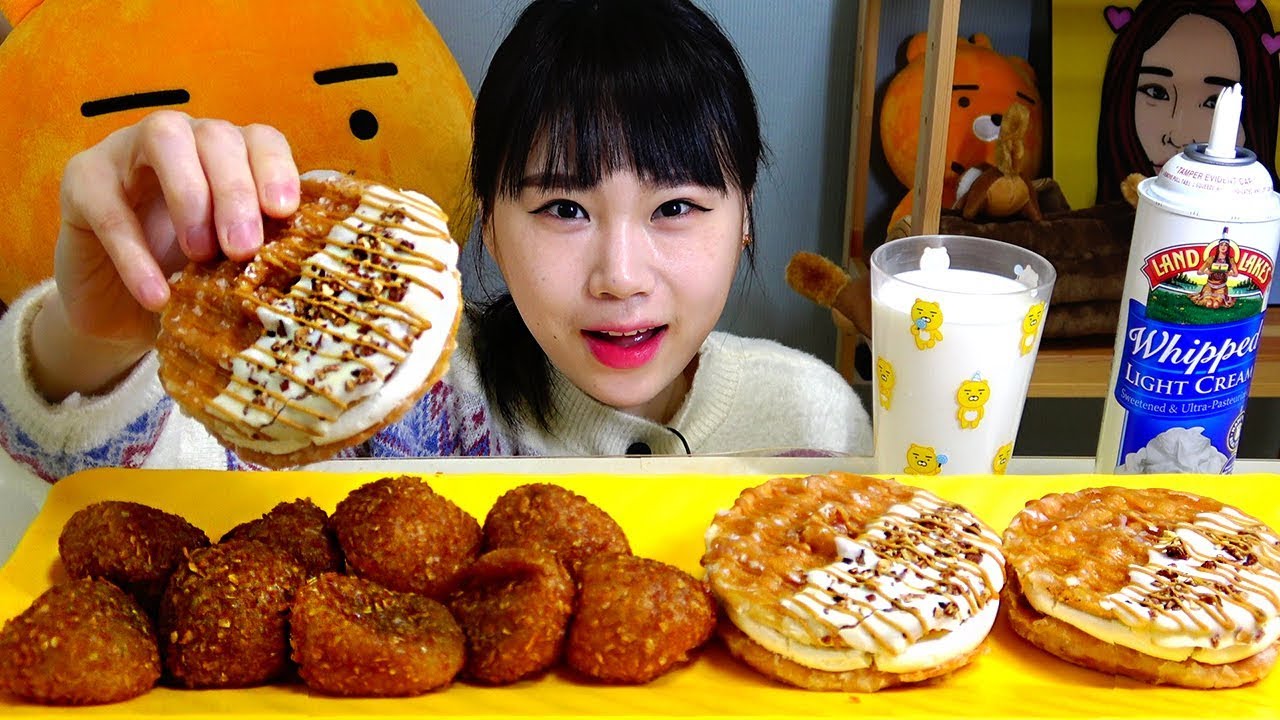 찹쌀꿀도넛 카라멜와플넛 먹방 Mukbang