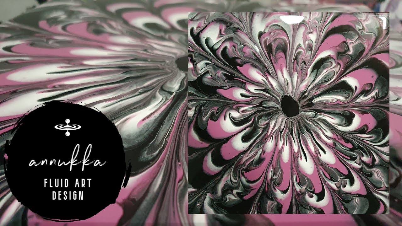 Acrylic pouring ~ Puddle flower through a hair tie! Acrylic pouring abstract art.