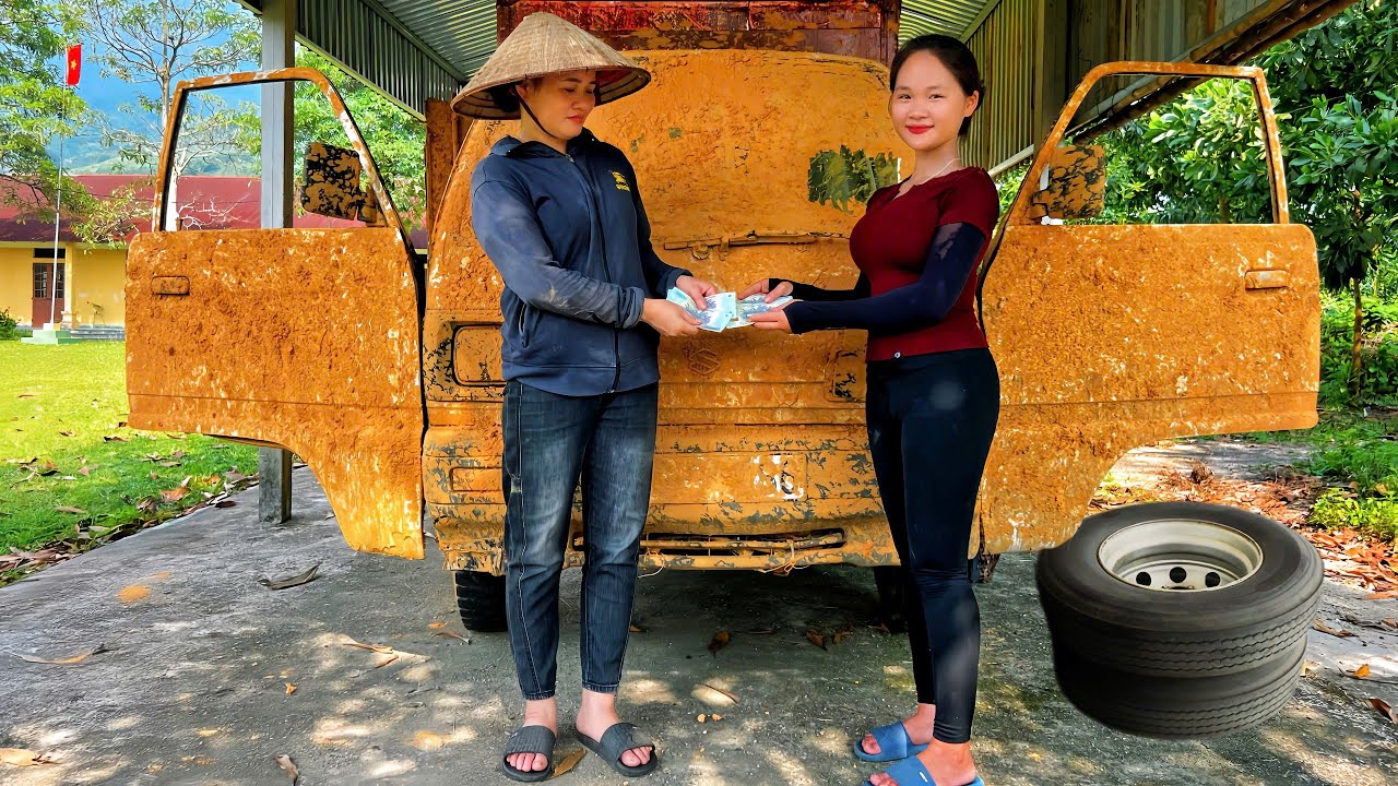 The genius girl bought a badly damaged old car from her neighbor.