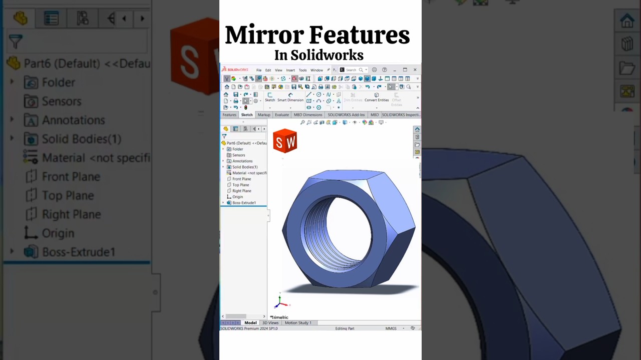 How to Mirror Features in Solidworks #solidworks #cadcam #tutorial
