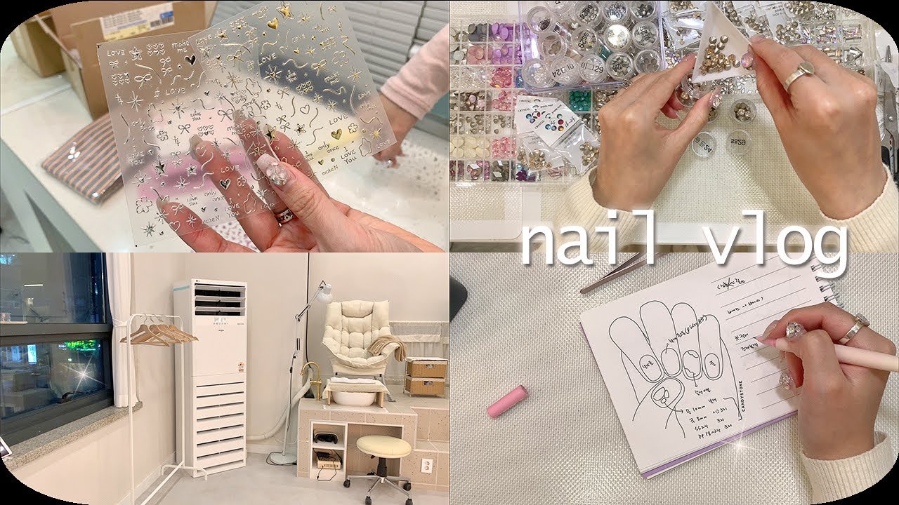 Nail vlog | 네일샵브이로그 (전기세70만원, 겨울아트준비, 메이크엔 스티커, 냉난방기 업소용 설치, 이달의아트 만들기, 스와로브스키 정리하기)
