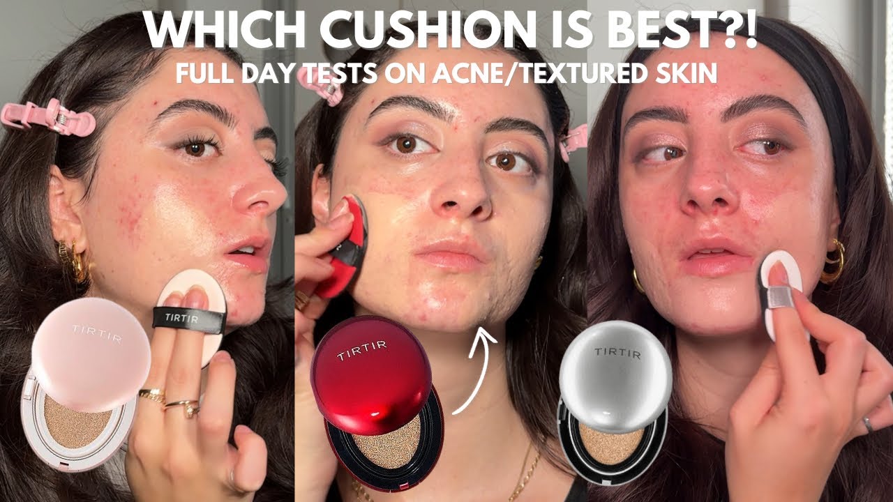 BATTLE OF THE TIRTIR CUSHION FOUNDATIONS | Full Day Wear Tests Red, Pink, & Silver Cushion on Acne
