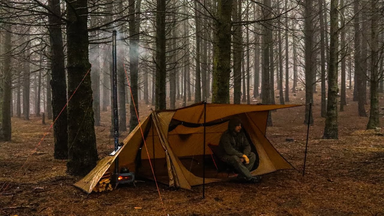 Caught in Violent Storms in a Hot Tent - Winter Camping ASMR