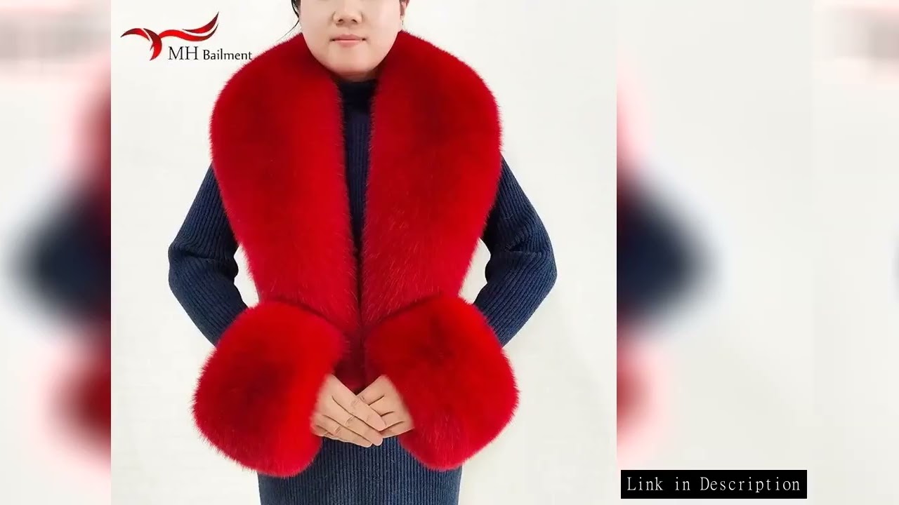 Winter Genuine Fox Fur Scarf Cuff Set Women Wraps Neck Warmer Luxury Furry Shawl Female Coat Fluffy