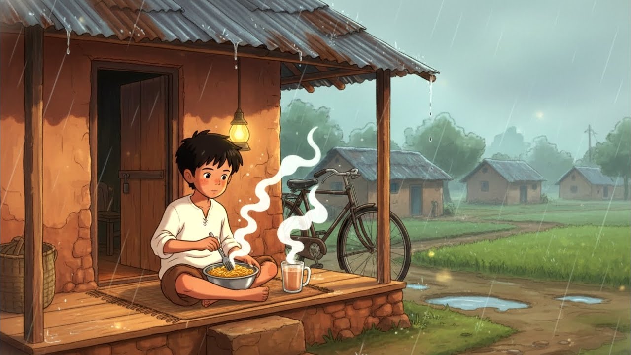Rainy Day in a 90s Indian Village | Maggi, Chai & Quiet Childhood Memories | Ghibli ASMR