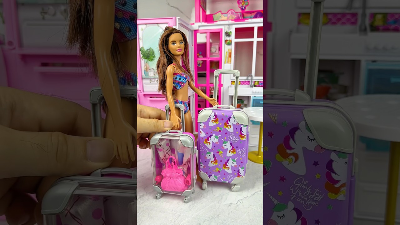 Satisfying With Unboxing Barbie Suitcase Set Toys, ASMR Video #shorts