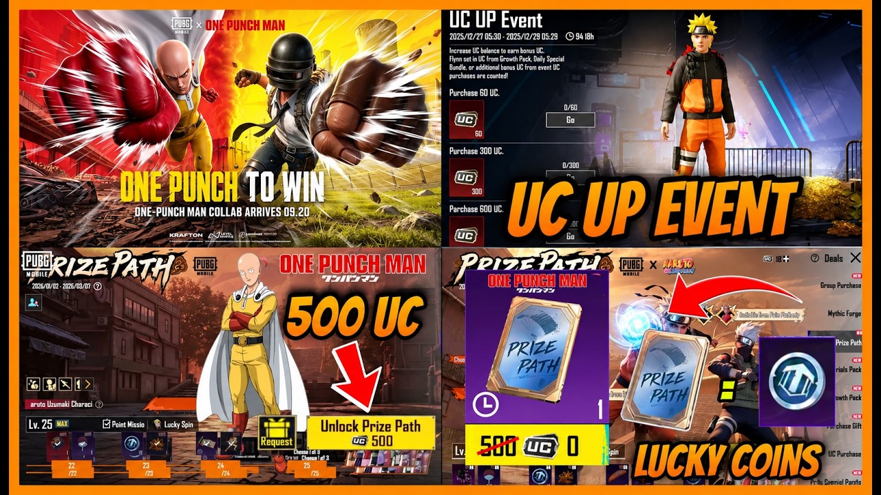 🔥ONE PUNCH MAN PRIZE PATH IN 500 UC l PRIZE PATH REWARDS l NEXT UC UP EVENT AND 4.6 UPDATE (BGMI)