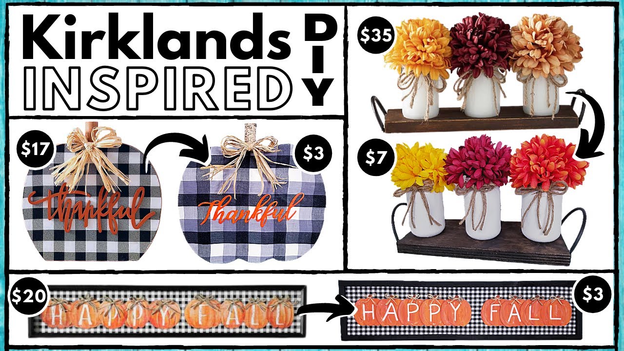3 EASY DOLLAR TREE DIYs | KIRKLAND'S Inspired FALL DECOR | Thankful Pumpkin | Mums & Tray | Wall Art