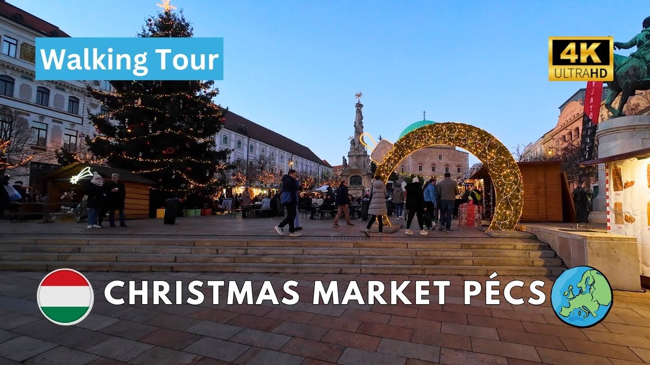 Evening Stroll Through Pécs Christmas Market | 4K POV Walk