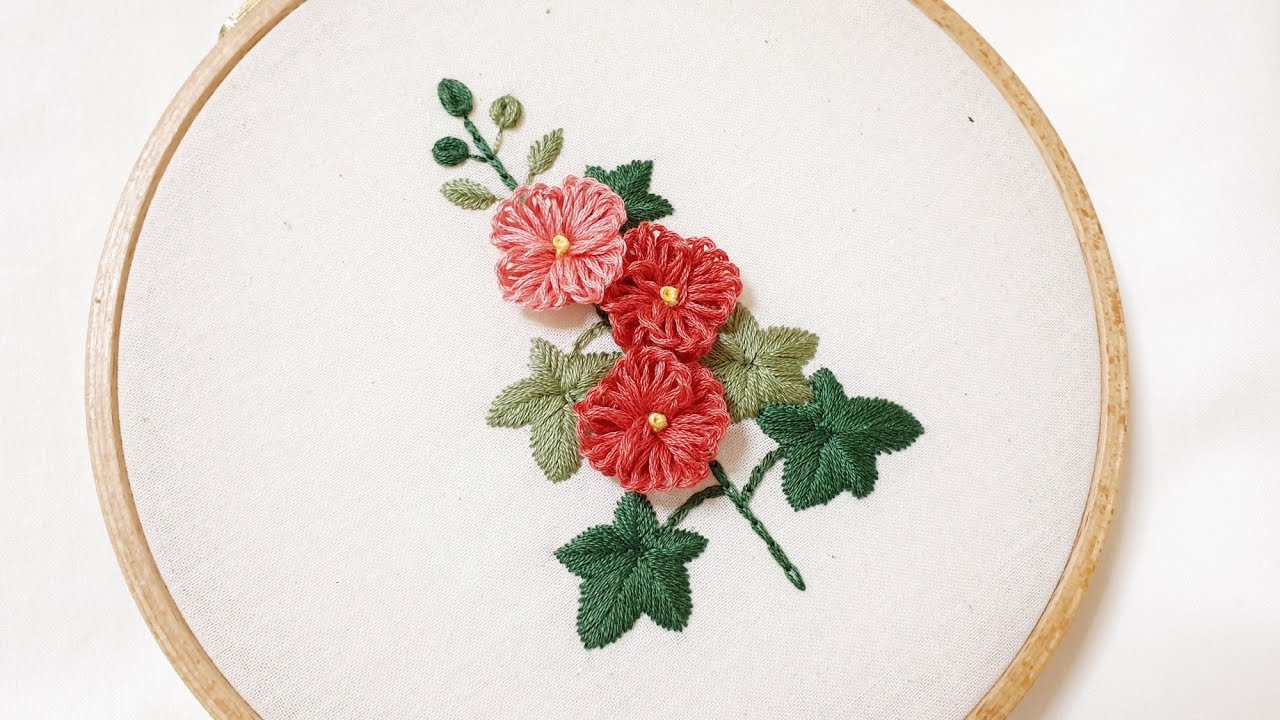 [프랑스자수 ENG SUB] 접시꽃 자수 hollyhock embroidery | 캐스트온스티치 | free pattern