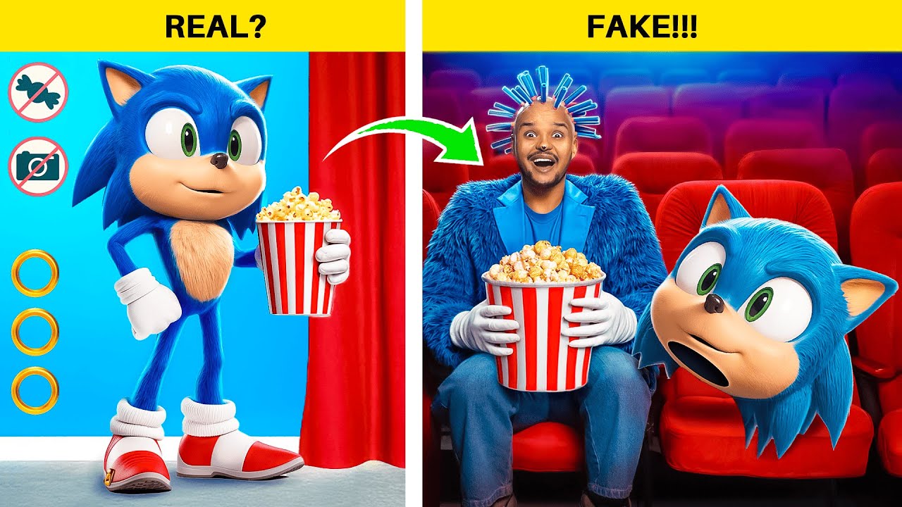 Falešný Sonic proti pravému Shadowovi! Snadná výzva o vplížení se do kina!