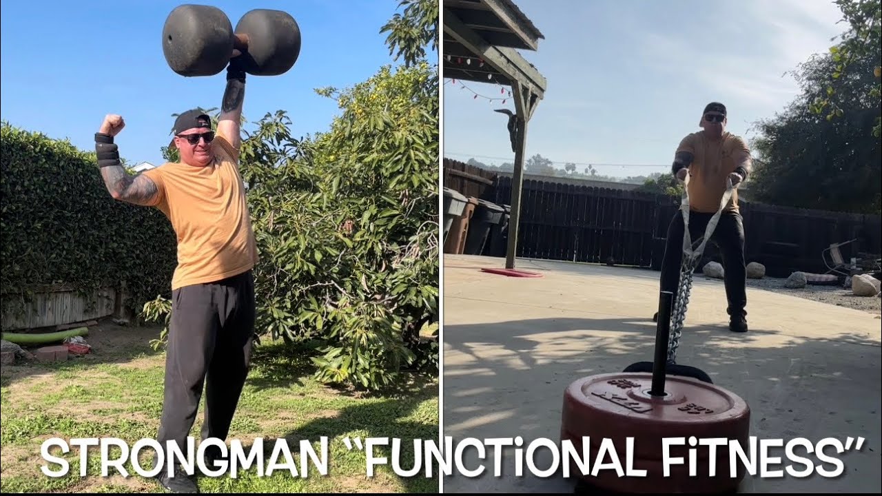 Strongman Functional Fitness w/ Circus Dumbbell & Sled! 