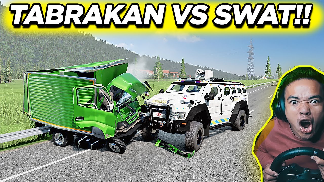 Aku Tabrak Mobil Polisi BAJA Pake Truk Hino Dutro - BeamNG Drive!
