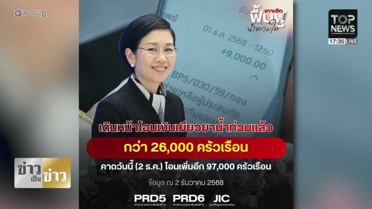 ศป.ฉก.เผย 97,466 ครัวเรือน รับเงินเยียวยาน้ำท่วมวันนี้ ปชช.ขอบคุณ รัฐบาลให้การช่วยเหลือรวดเร็ว