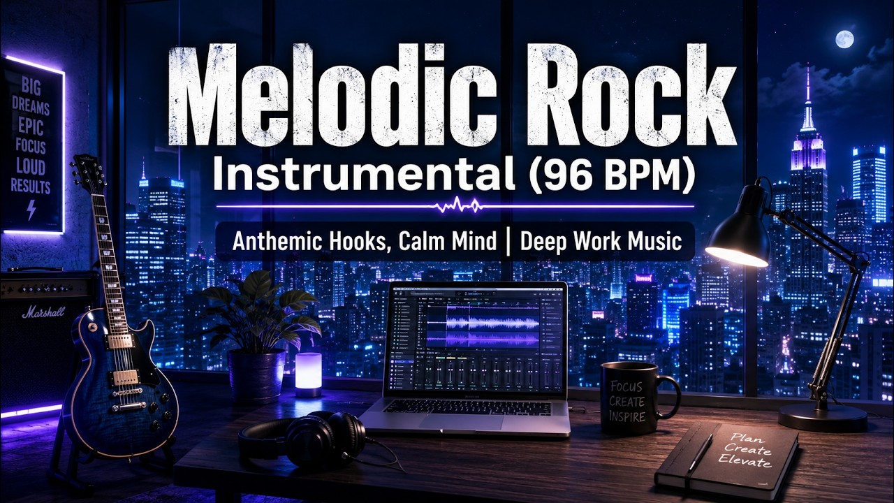 Melodic Rock Instrumental (96 BPM) — Anthemic Hooks, Calm Mind | Deep Work Music