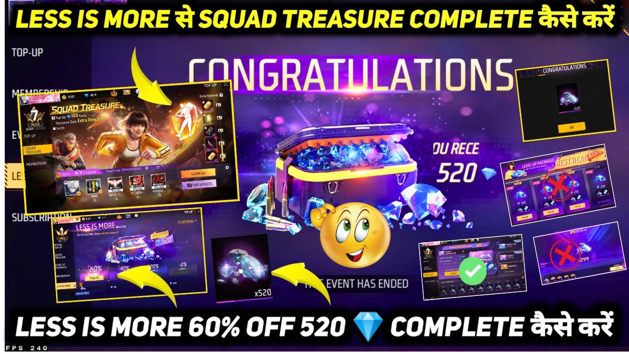 LESS IS MORE DIAMOND 60% DISCOUNT KAISE MILEGA | LESS IS MORE SE SQUAD TREASURE KAISE COMPLETE HOGA