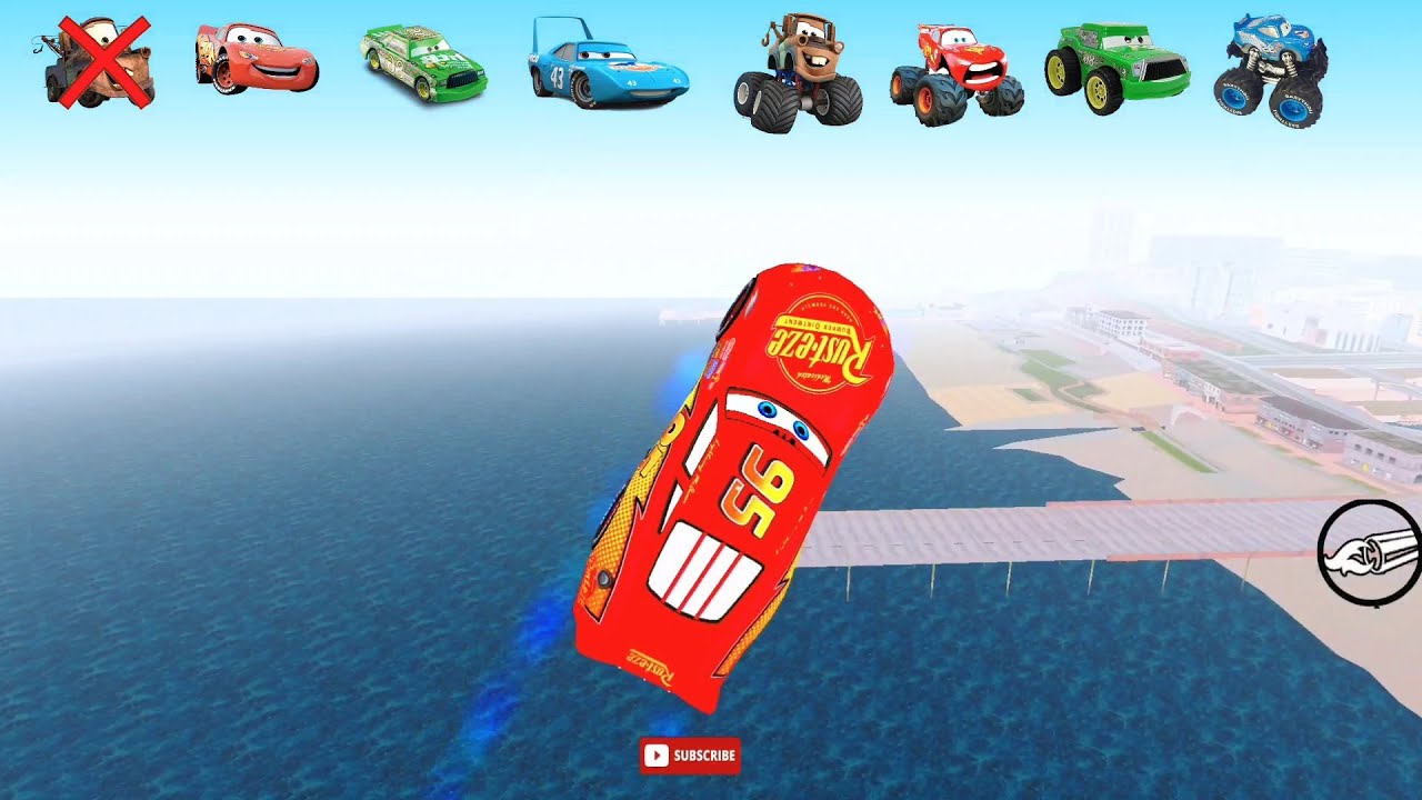 McQueen vs Mater vs Chick Hicks vs King Dinoco vs Mega Ramp - Ultimate BeamNG drive Challenge JUMP