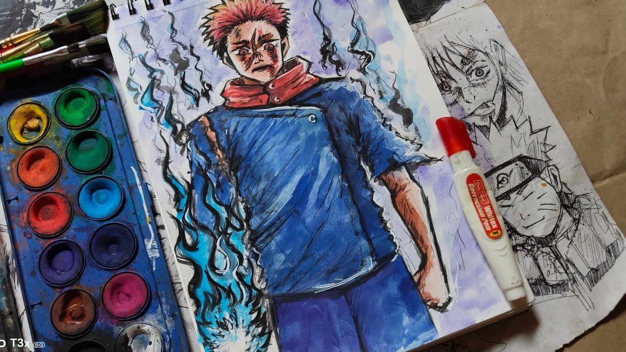 || How To Draw Anime Yuji Itadori from jjk |! Simple Drawing with Water ter Colour Step By Step!!🎭