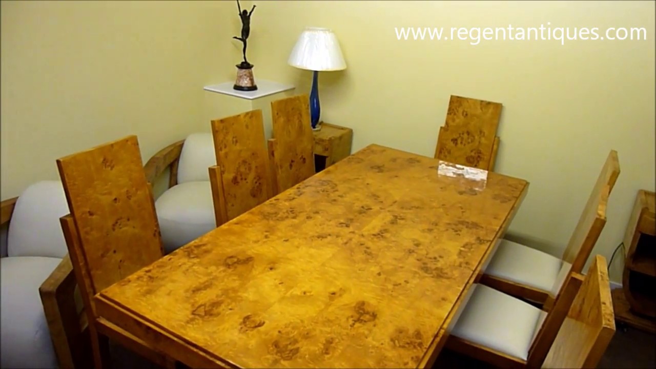 Stunning Art Deco Birdseye Maple Dining Table & 8 Chairs