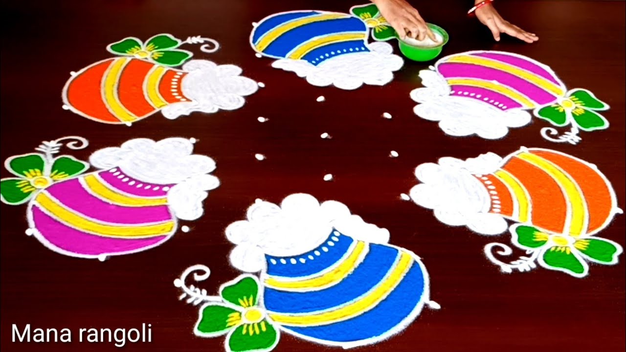 Sankranthi Pongal Pot Rangoli Designs 9dots/Bhogi kundala muggulu/Sankranthi kundala muggulu/Pongal