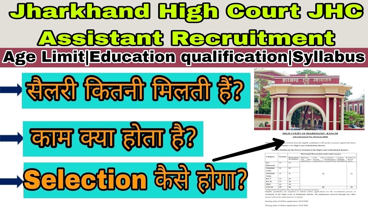 Jharkhand High Court JHC Assistant Recruitment 2024|JHC Assistant selection process, salary, work